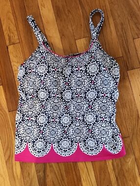 Lands' End NWOT Navy White Pink  Tankini Swim Top NWOT Plus size 18 W 🏖